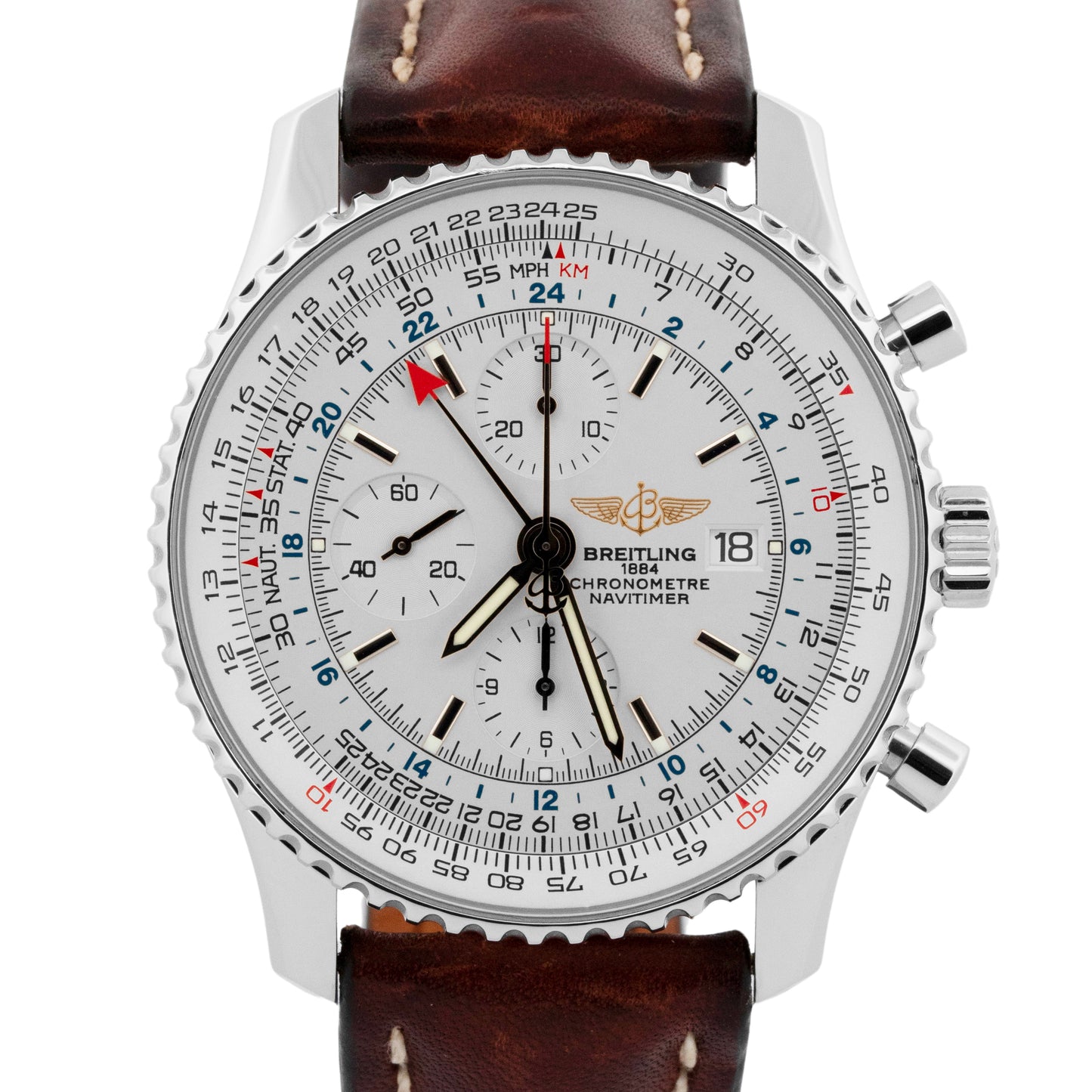 PAPERS Breitling Navitimer World GMT Steel White Stainless Steel 46mm A24322 BOX