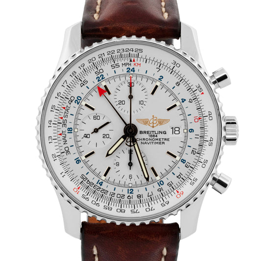 PAPERS Breitling Navitimer World GMT Steel White Stainless Steel 46mm A24322 BOX