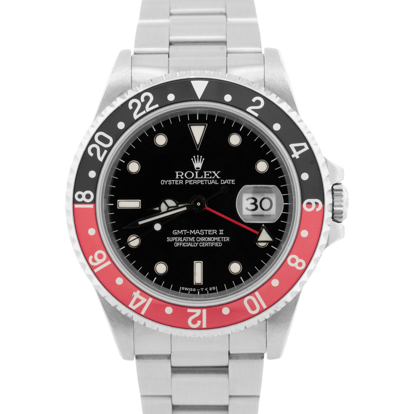 PAPERS Rolex GMT-Master II 40mm Coke Red Black Steel Oyster Watch 16710 BOX
