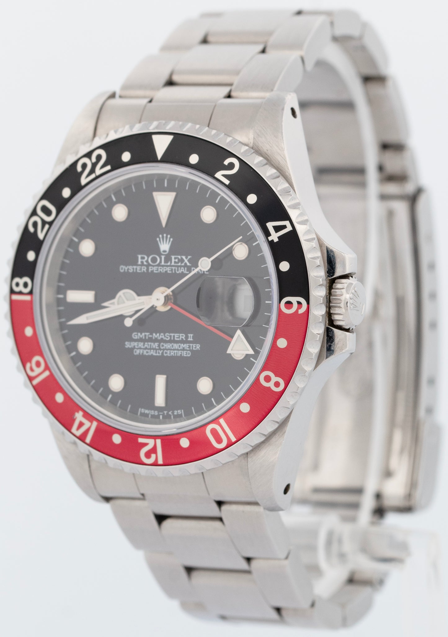 PAPERS Rolex GMT-Master II 40mm Coke Red Black Steel Oyster Watch 16710 BOX