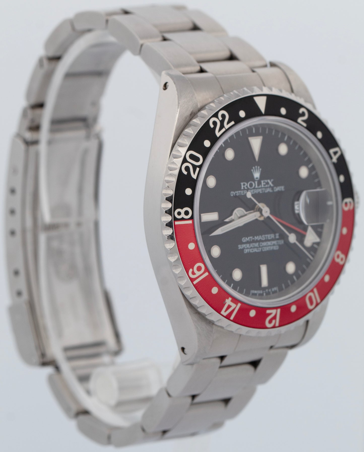 PAPERS Rolex GMT-Master II 40mm Coke Red Black Steel Oyster Watch 16710 BOX