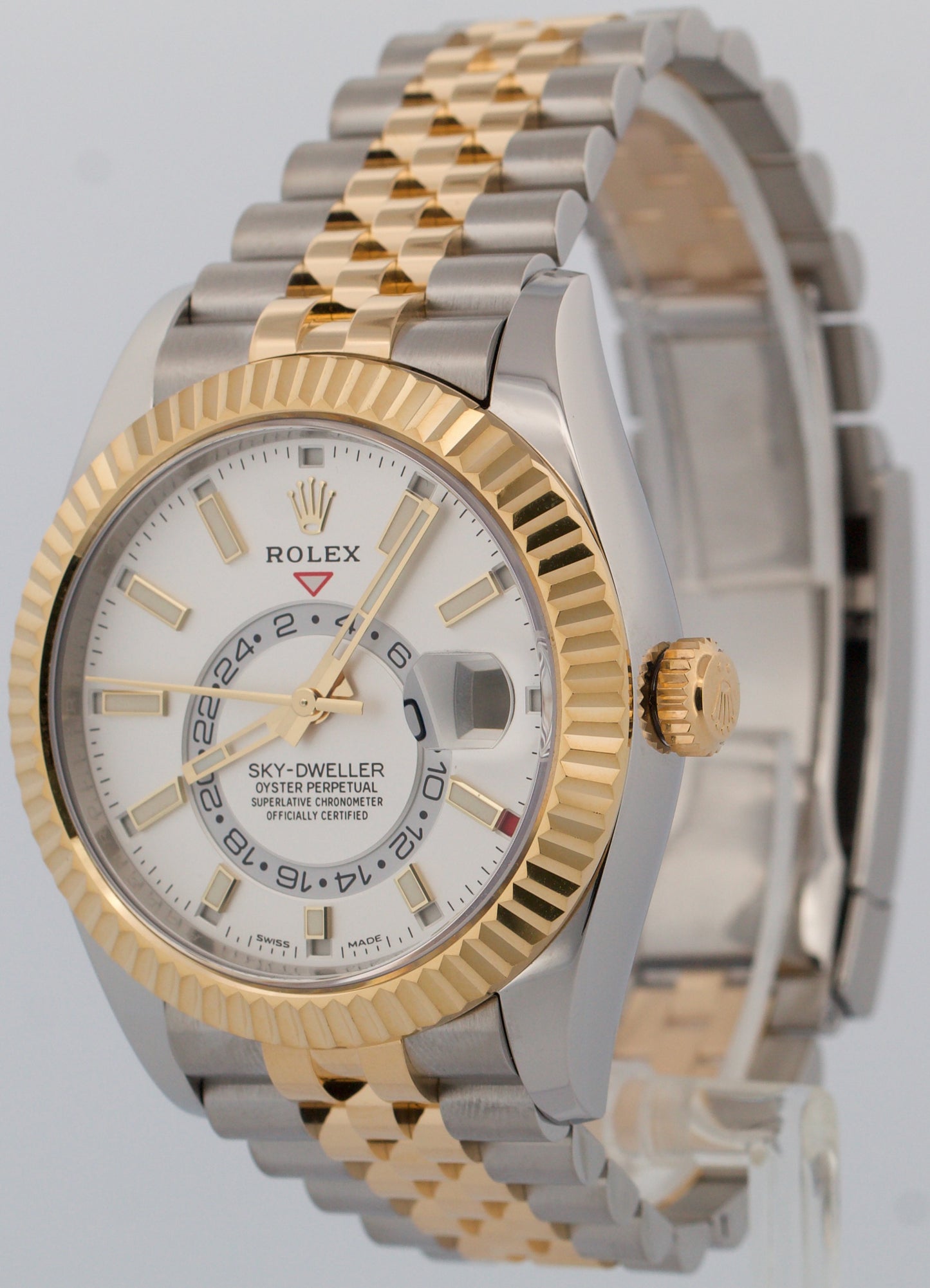 2022 PAPERS Rolex Sky-Dweller WHITE 18K Gold Stainless JUBILEE 42mm 326933 BOX