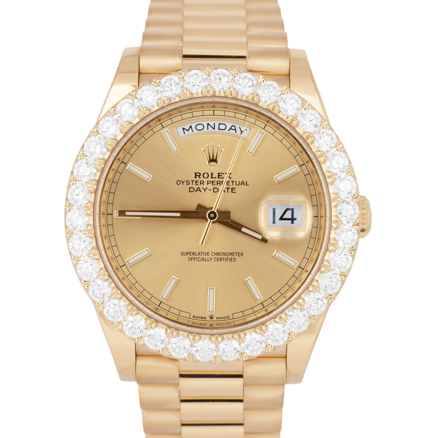MINT Rolex Day-Date President PAPERS 40mm 6 CTW DIAMOND Bezel 228238 Watch B+P