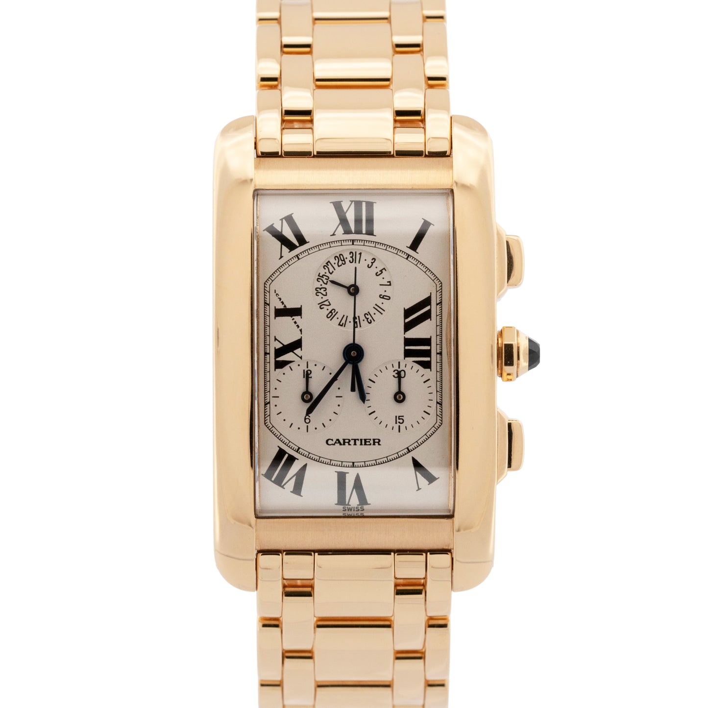 PAPERS Cartier Tank Americaine Chronoreflex 18K Gold 27mm Quartz W2601156 1730