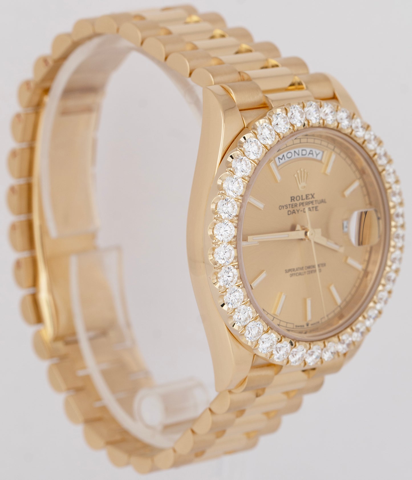 MINT Rolex Day-Date President PAPERS 40mm 6 CTW DIAMOND Bezel 228238 Watch B+P