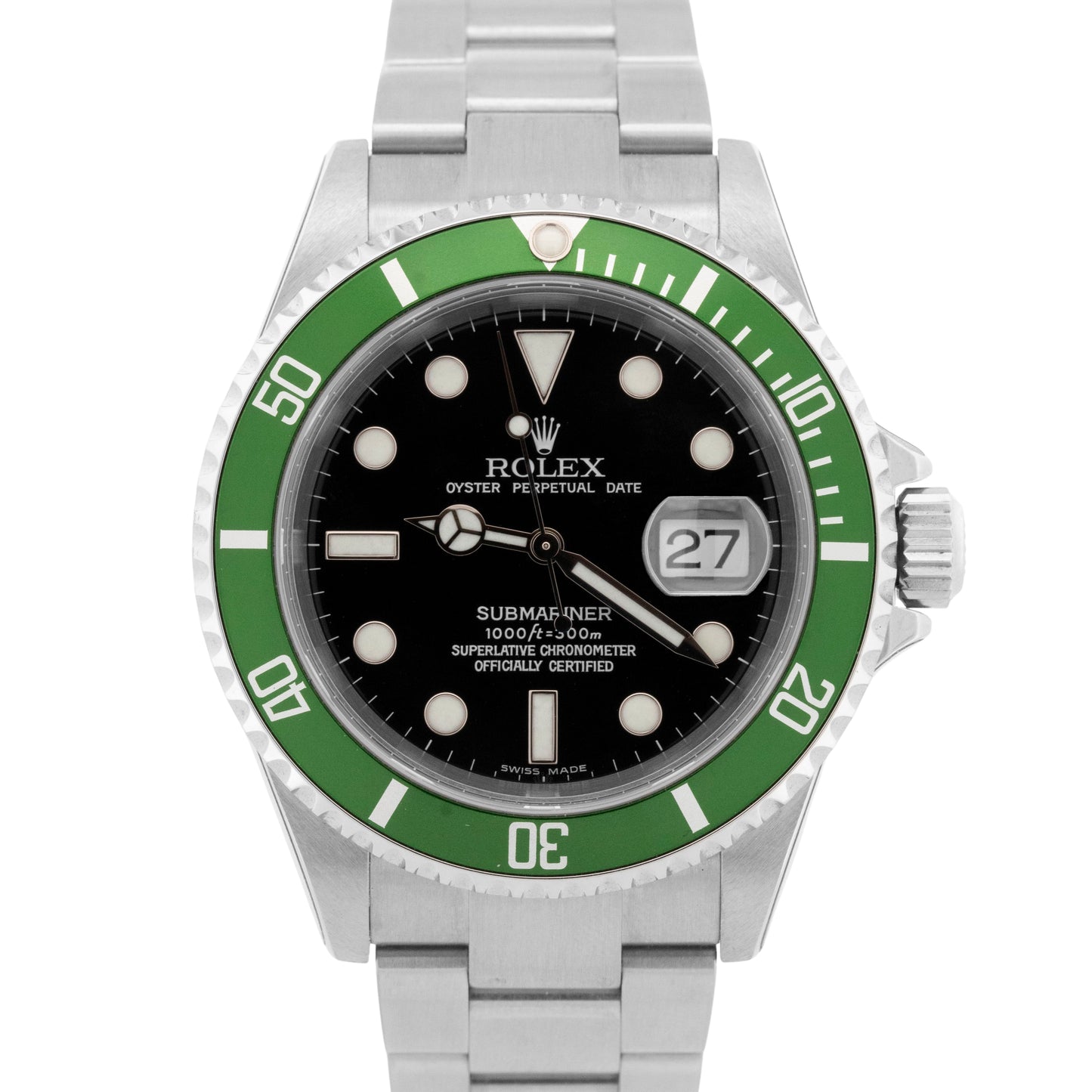 NOS FLAT 4 Rolex Submariner Date KERMIT PAPERS STICKERED Green 40mm 16610 BOX