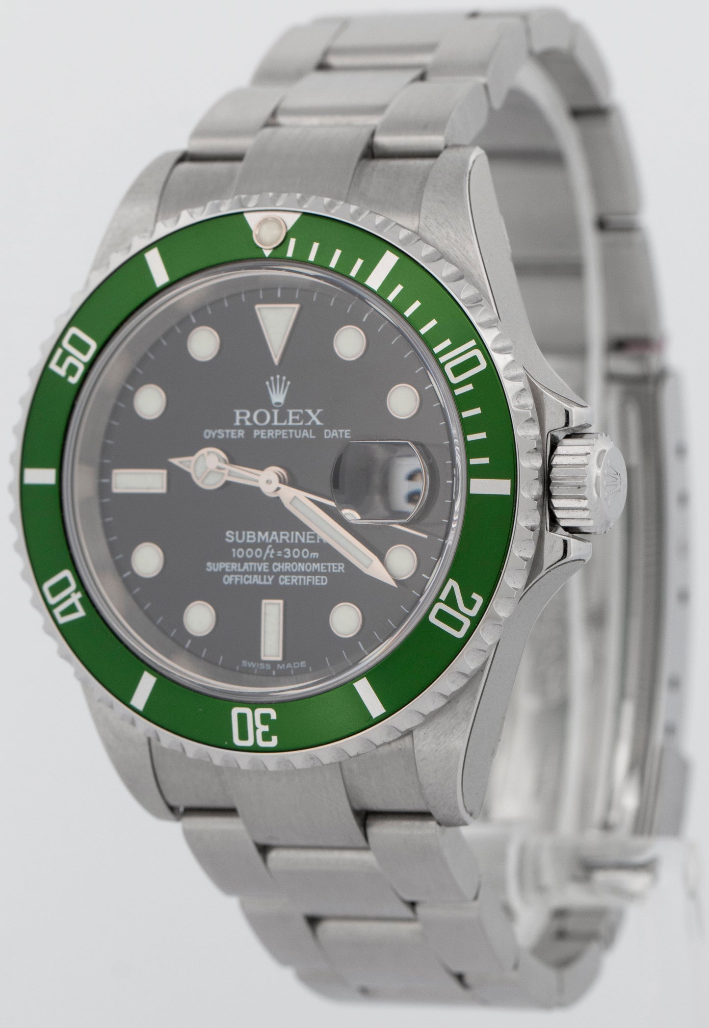 NOS FLAT 4 Rolex Submariner Date KERMIT PAPERS STICKERED Green 40mm 16610 BOX