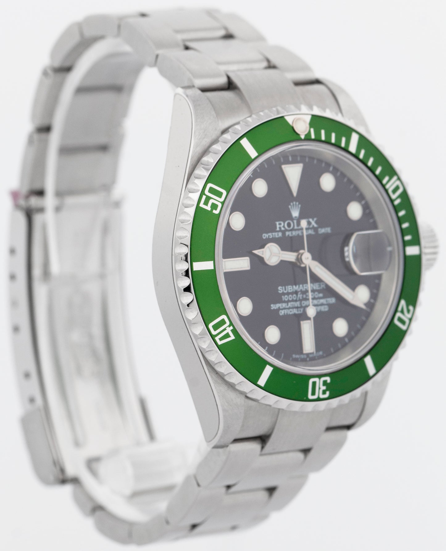 NOS FLAT 4 Rolex Submariner Date KERMIT PAPERS STICKERED Green 40mm 16610 BOX