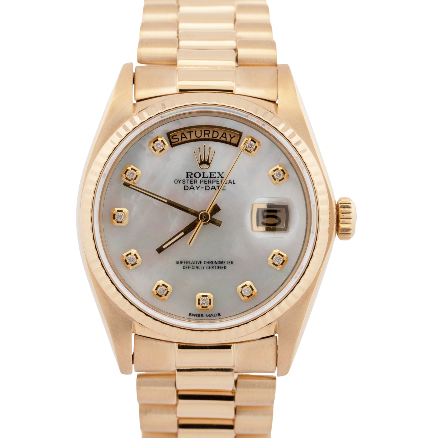 Rolex Day-Date President MOTHER OF PEARL Diamond 36mm 18K Gold Fluted 18048