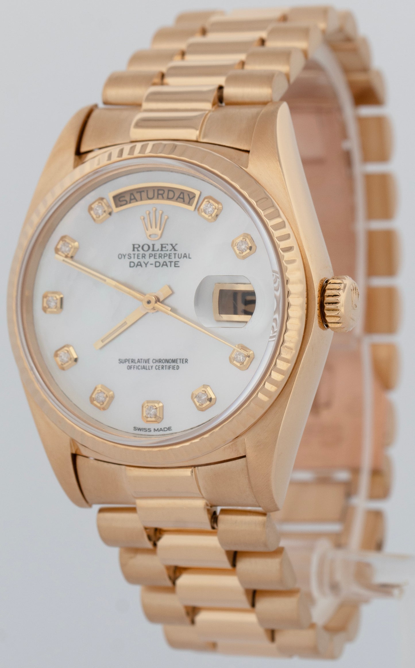 Rolex Day-Date President MOTHER OF PEARL Diamond 36mm 18K Gold Fluted 18048