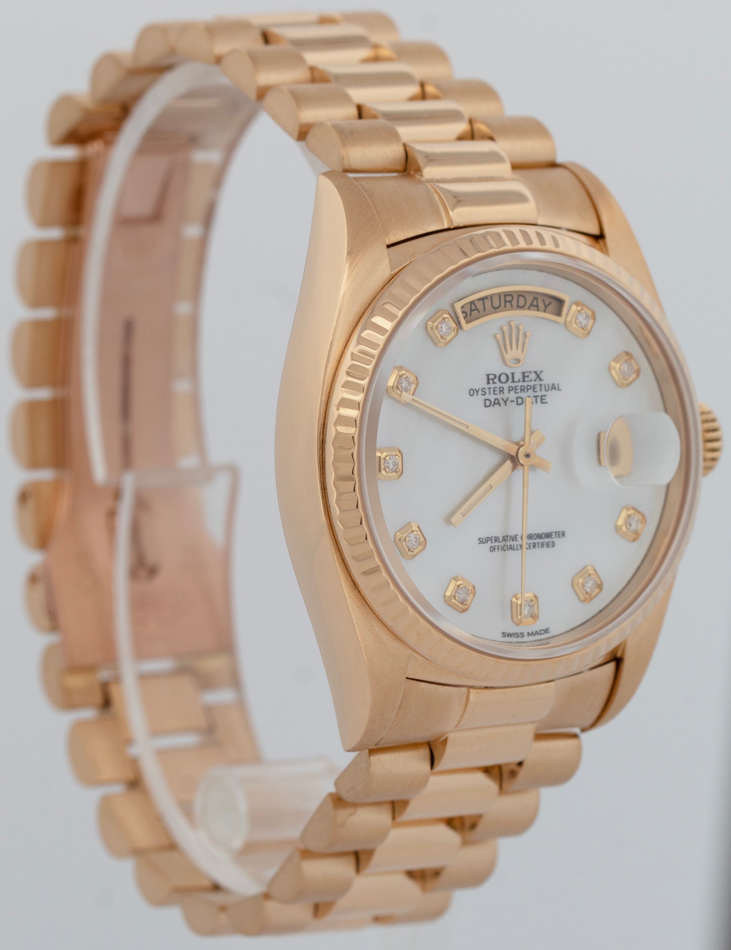 Rolex Day-Date President MOTHER OF PEARL Diamond 36mm 18K Gold Fluted 18048