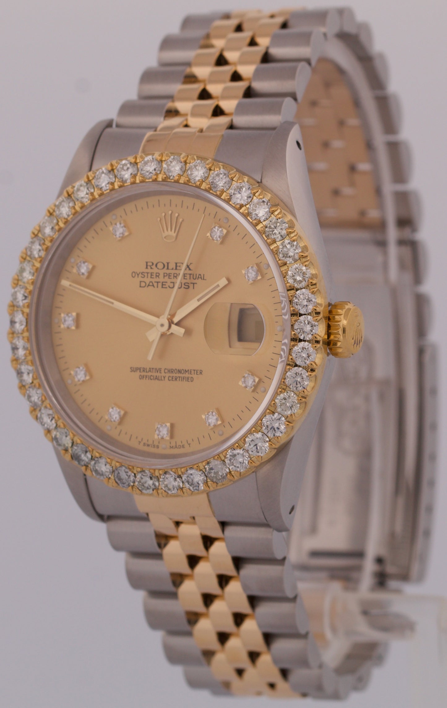 Rolex DateJust 36mm CHAMPAGNE DIAMOND 18K Yellow Gold Steel JUBILEE Watch 16233