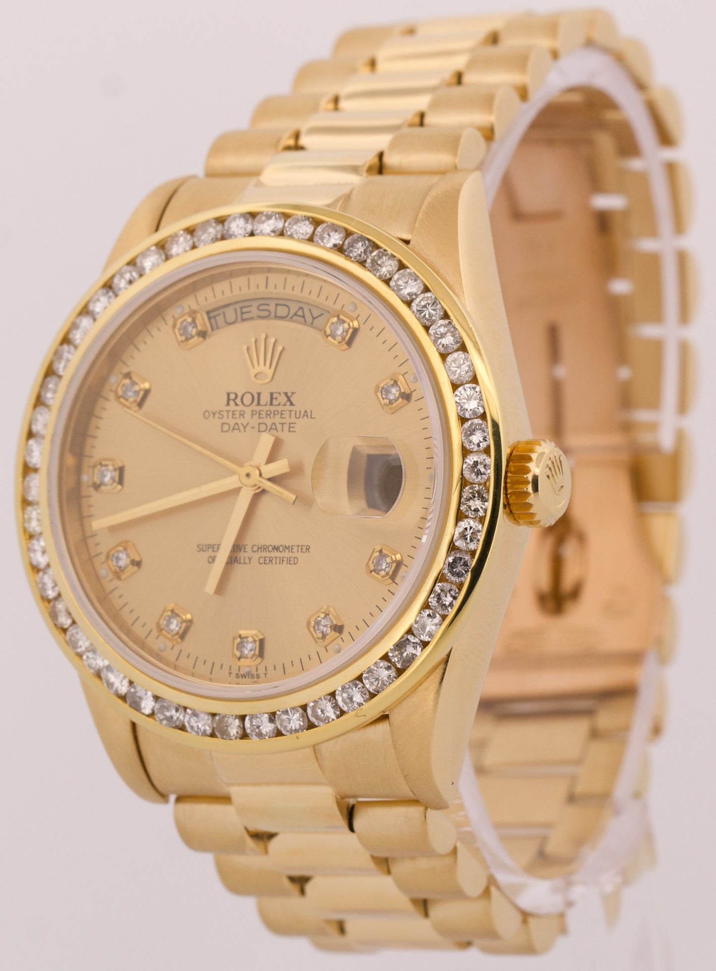 VINTAGE Rolex Day-Date President CHAMPAGNE DIAMOND 36mm 18K Yellow Gold 18038