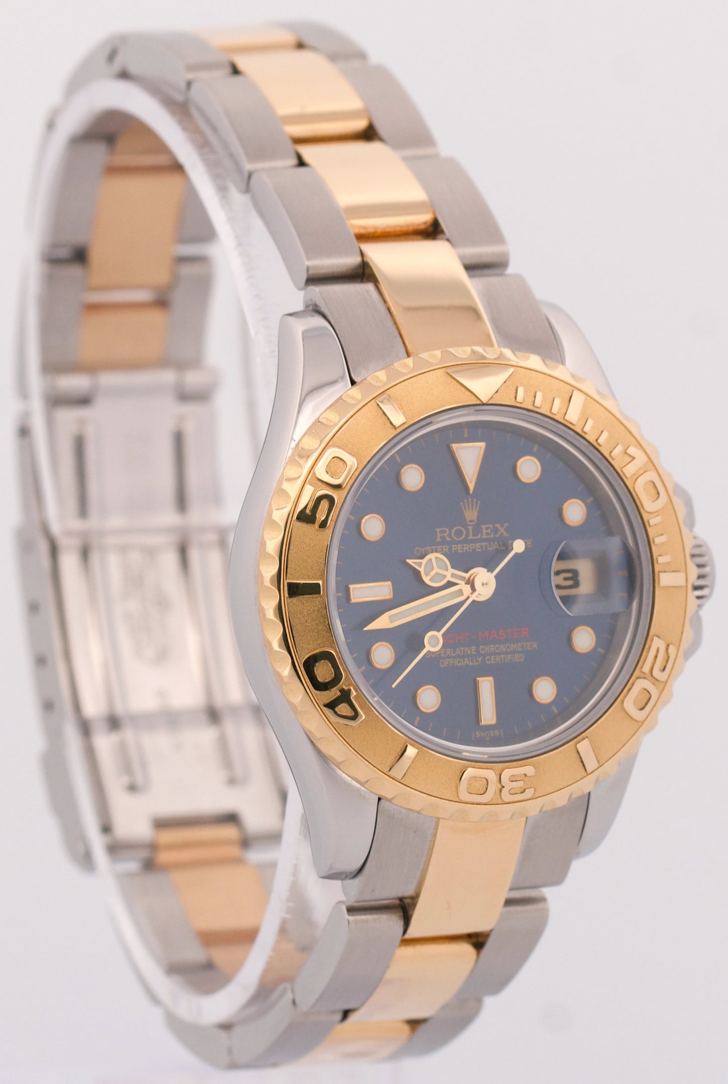 Ladies Rolex Yacht-Master 29mm BLUE 18K Yellow Gold Steel Two-Tone Watch 69623