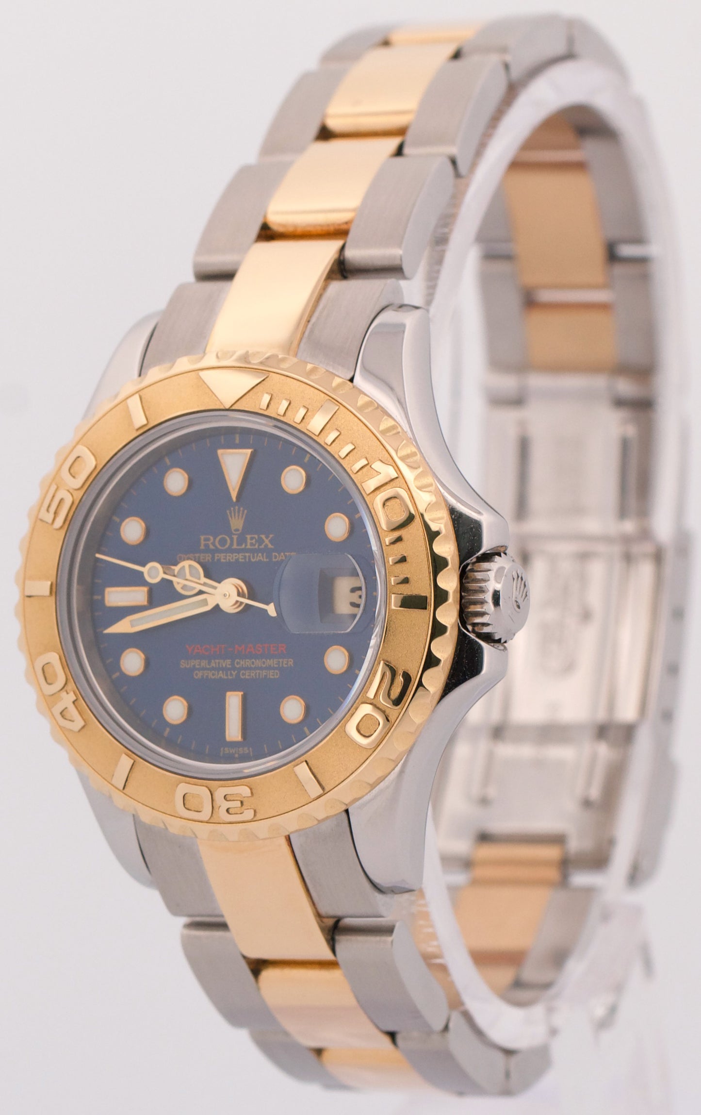 Ladies Rolex Yacht-Master 29mm BLUE 18K Yellow Gold Steel Two-Tone Watch 69623