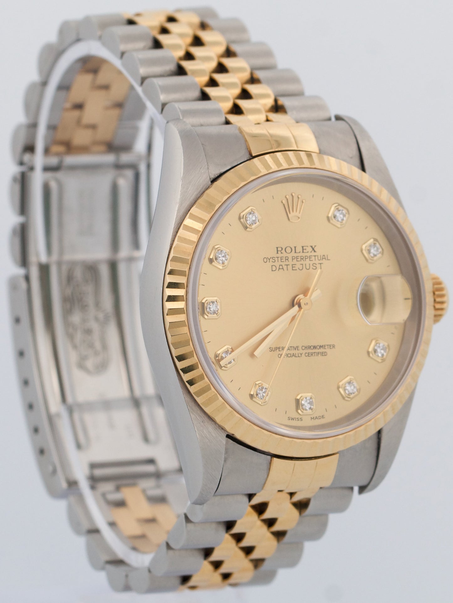 UNPOLISHED PAPERS Rolex DateJust 36mm CHAMPAGNE DIAMOND 18K JUBILEE 16233 BOX