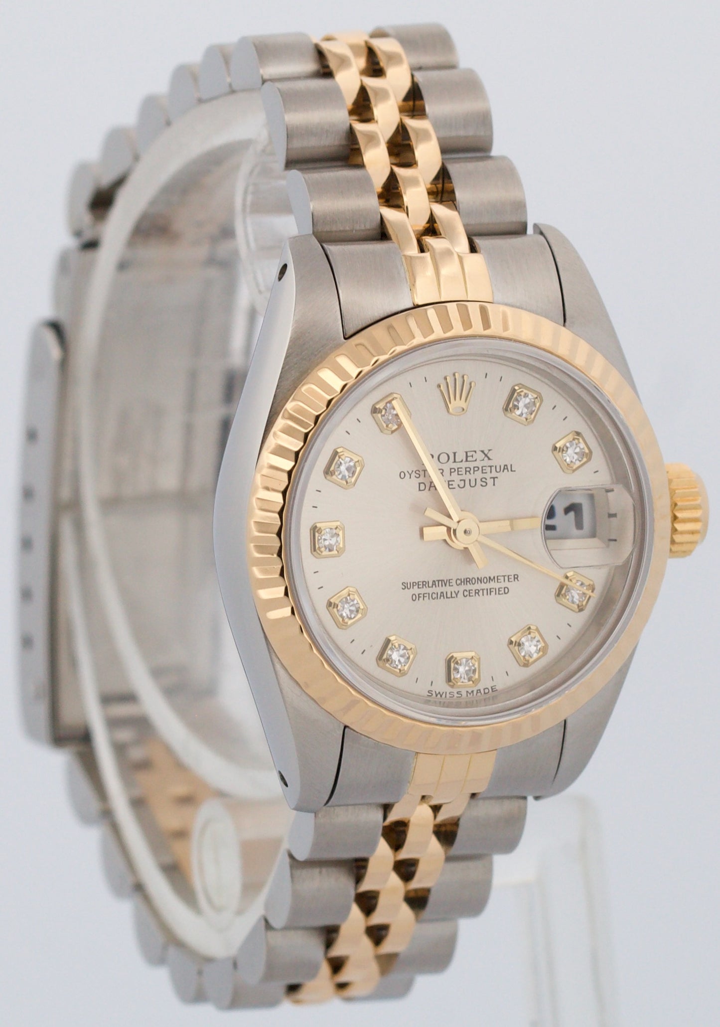 Ladies Rolex DateJust 26mm FACTORY SILVER DIAMOND 18K Gold Steel JUBILEE 69173