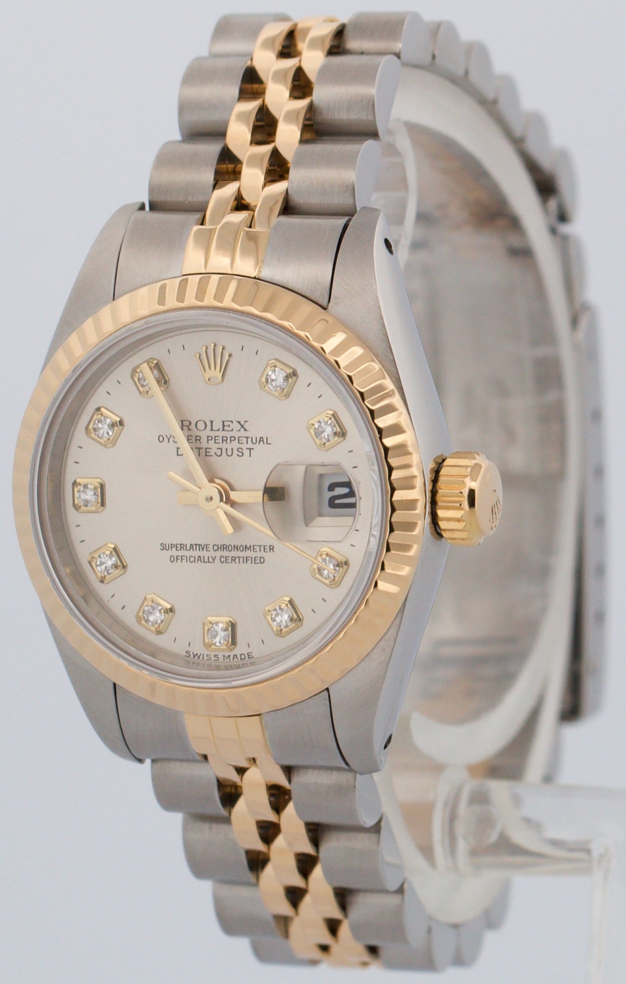 Ladies Rolex DateJust 26mm FACTORY SILVER DIAMOND 18K Gold Steel JUBILEE 69173