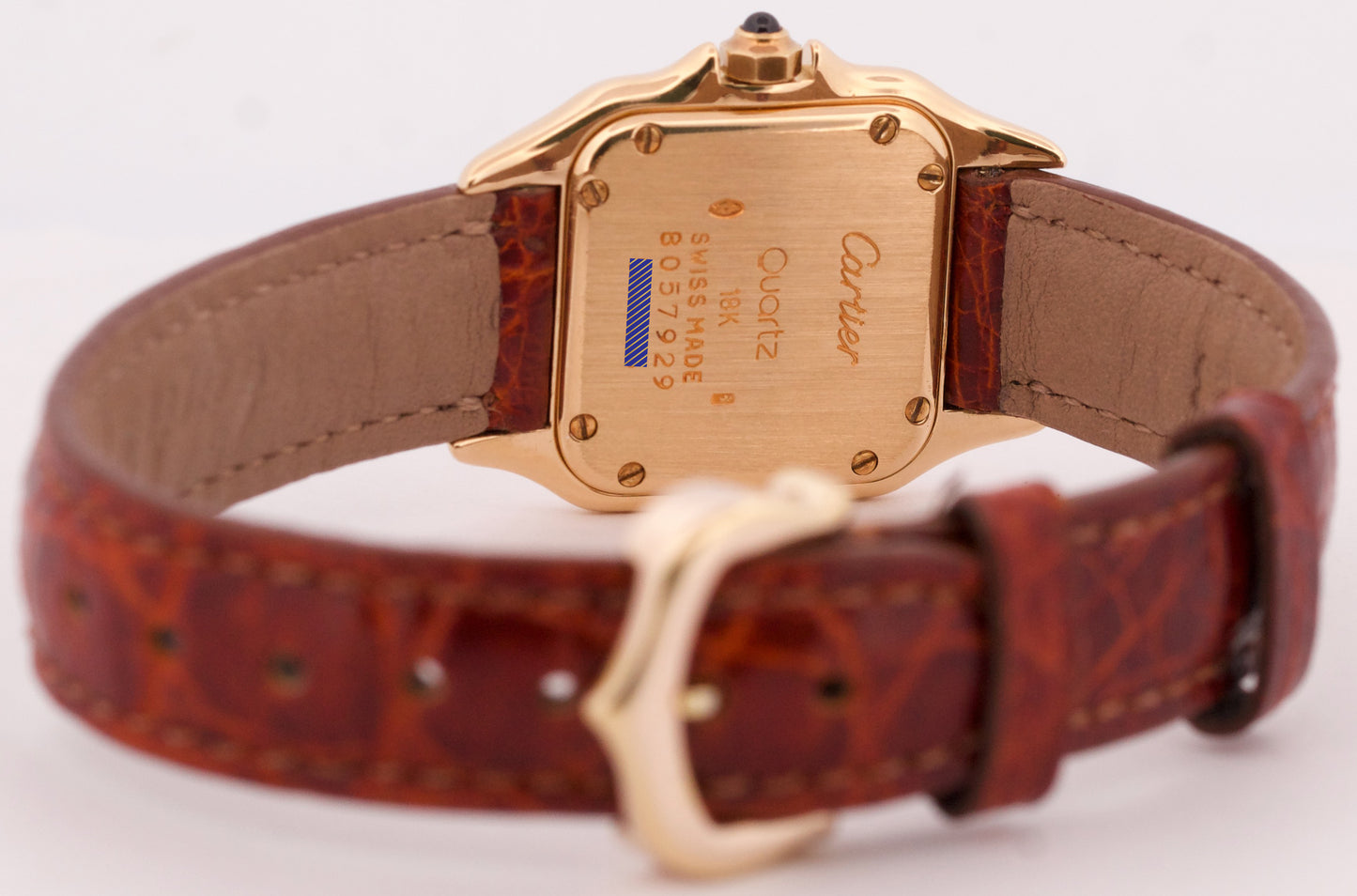 Ladies Cartier Panthere 22mm WHITE 18K Yellow Gold Quartz Leather Watch 8057929