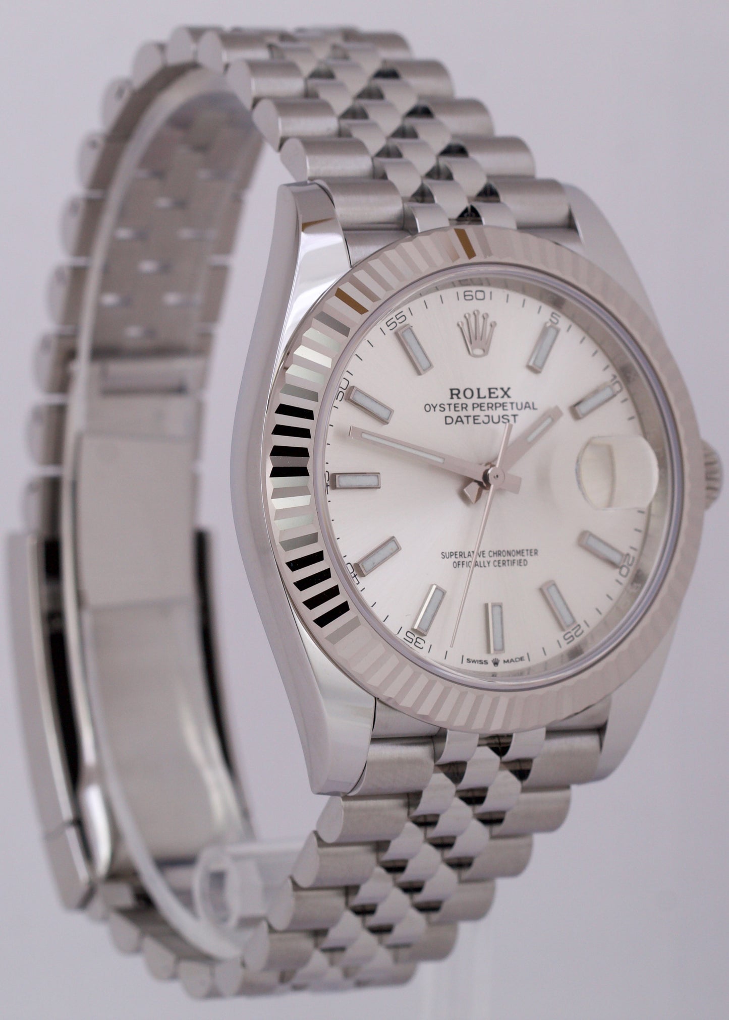 MINT PAPERS Rolex DateJust 41 SILVER Fluted Steel Jubilee 18K Gold 126334 BOX