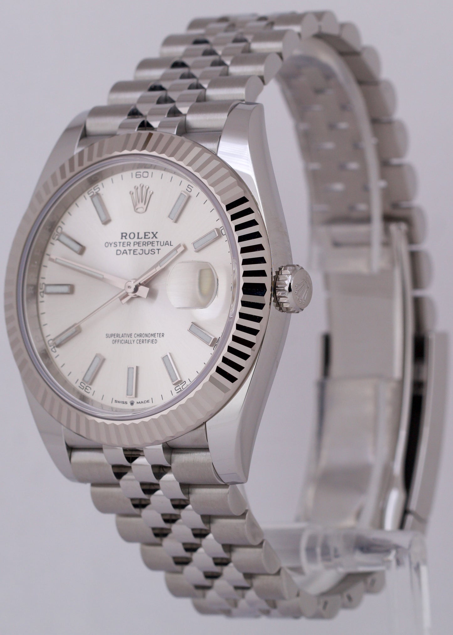 MINT PAPERS Rolex DateJust 41 SILVER Fluted Steel Jubilee 18K Gold 126334 BOX