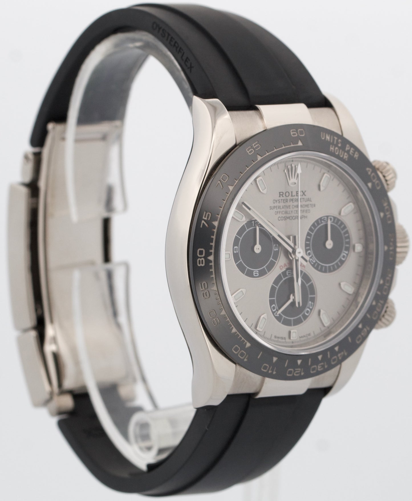 Rolex Daytona SILVER GHOST 18K White Gold OYSTERFLEX Rubber 40mm 116519 LN BOX