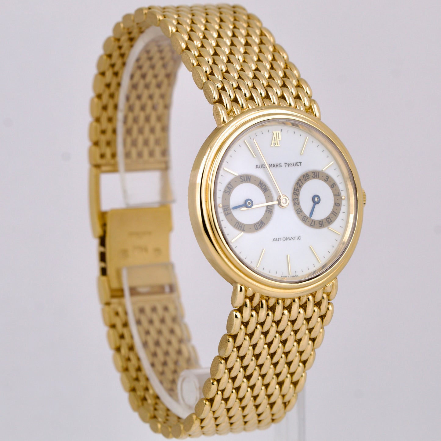 Audemars Piguet Day-Date OWL 33mm White 18K Yellow Gold Automatic Watch 25574BA