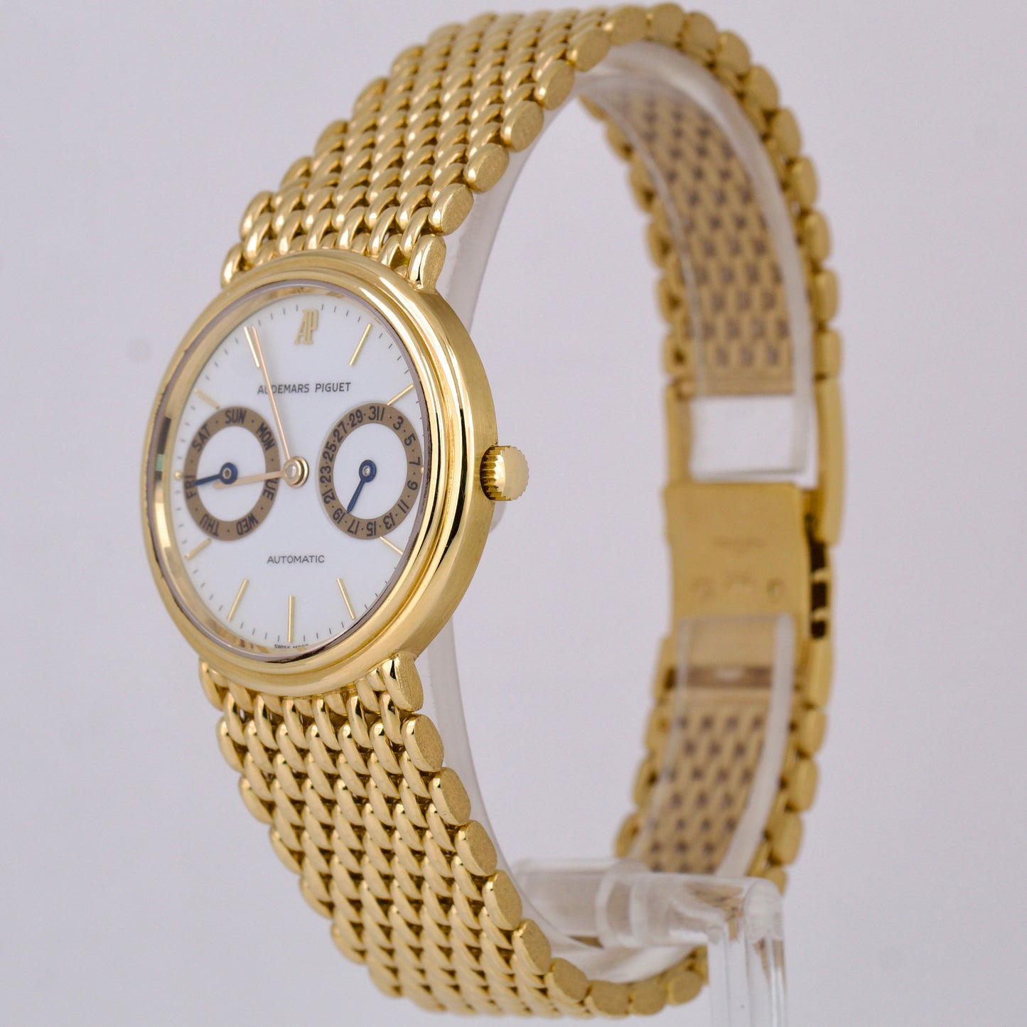 Audemars Piguet Day-Date OWL 33mm White 18K Yellow Gold Automatic Watch 25574BA