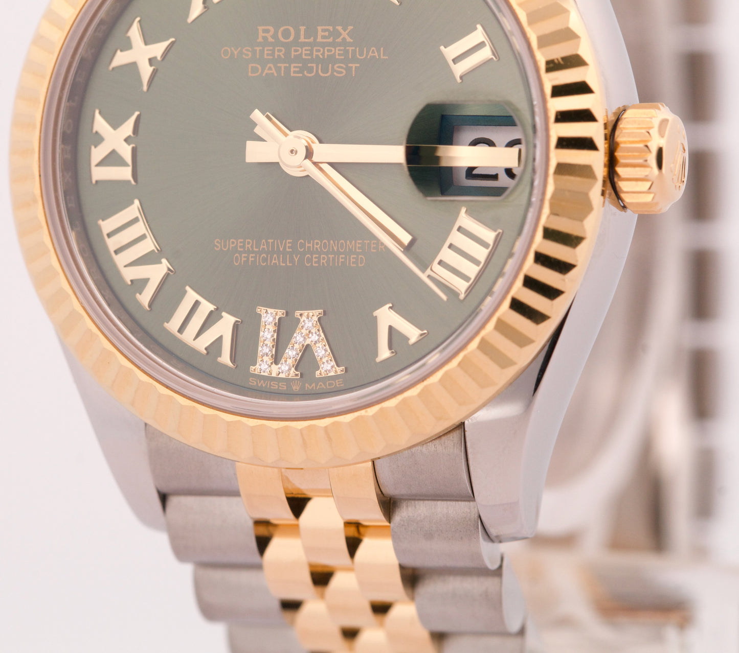 PAPERS Rolex Datejust 31mm 18k Steel GREEN ROMAN DIAMOND Jubilee 278273 BOX