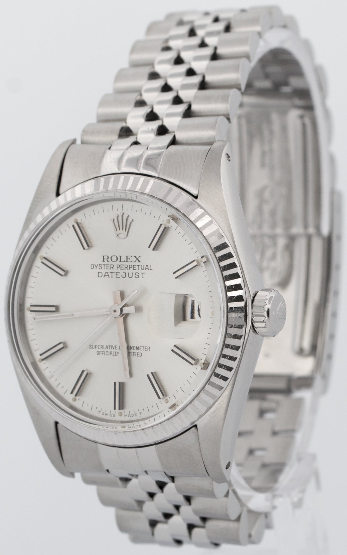 Rolex DateJust 36mm SILVER Stainless Steel 18K White Gold JUBILEE Fluted 16014