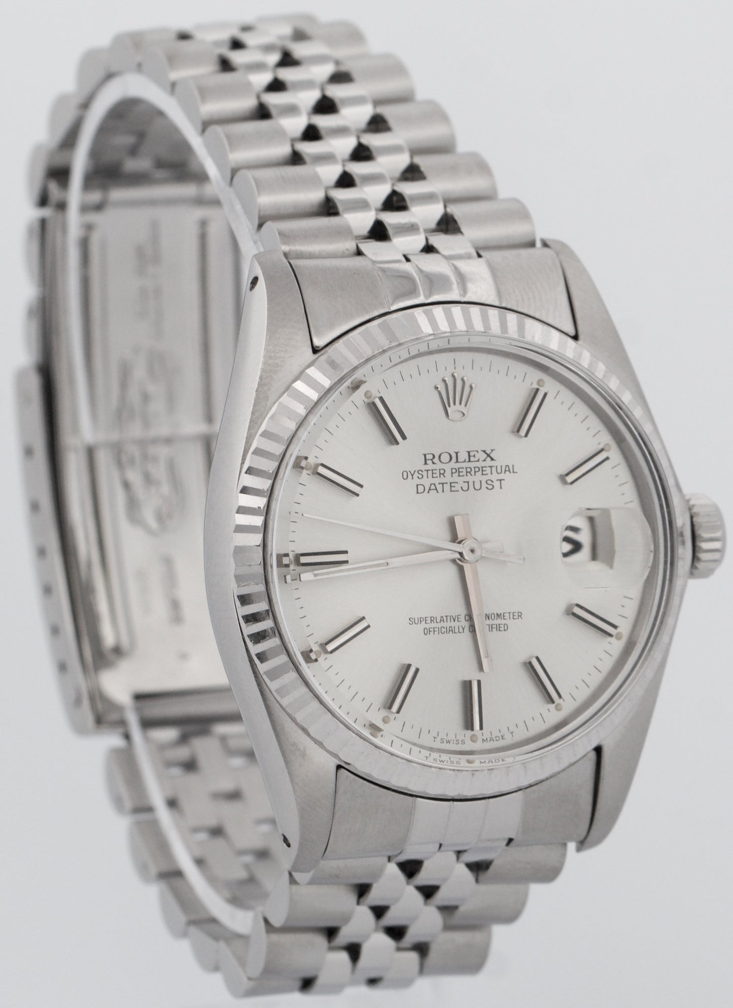 Rolex DateJust 36mm SILVER Stainless Steel 18K White Gold JUBILEE Fluted 16014