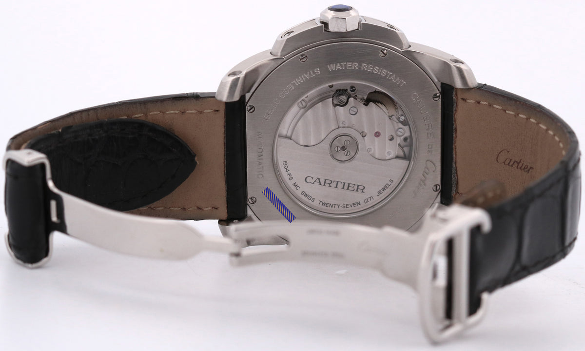 Cartier Calibre 3389 / W7100037 Silver Roman 42mm Steel Leather Date Watch
