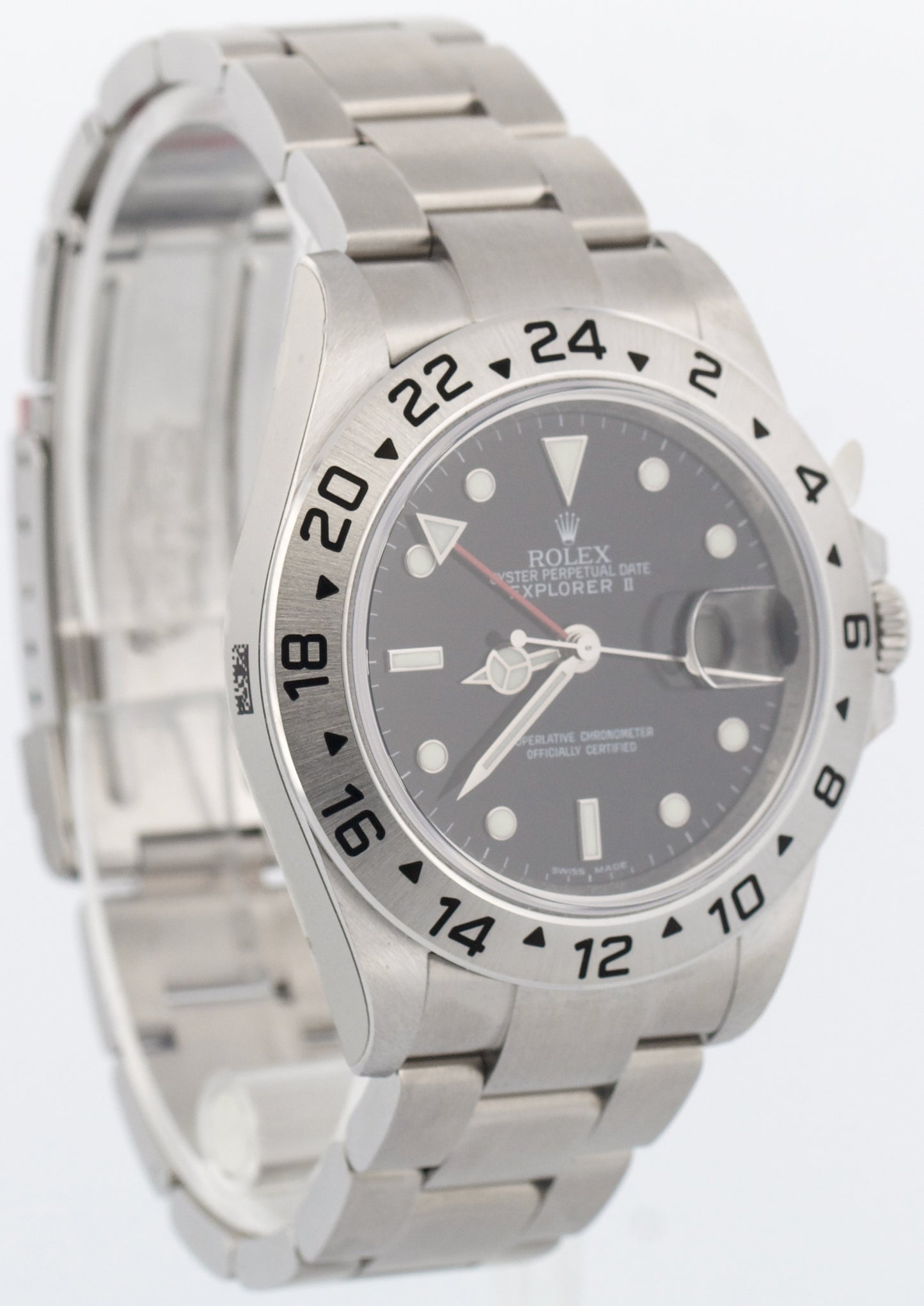 NOS STICKERED Rolex Explorer II 40mm 3186 BLACK Red Steel REHAUT 16570 Watch