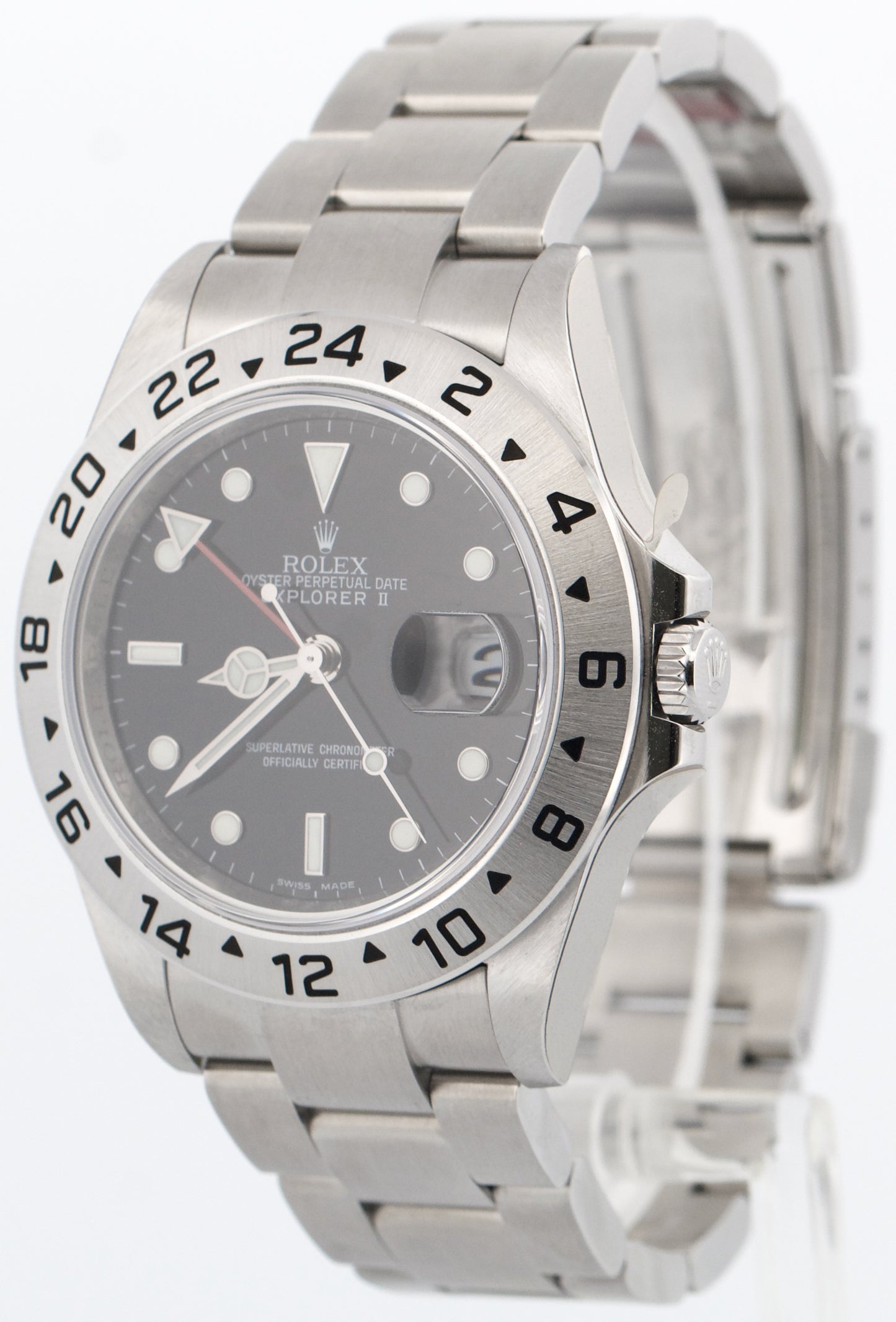 NOS STICKERED Rolex Explorer II 40mm 3186 BLACK Red Steel REHAUT 16570 Watch