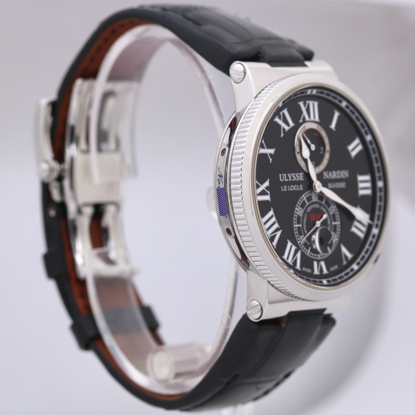 Ulysse Nardin Maxi Marine Chronometer 43mm Black Steel Leather 263-67 BOX