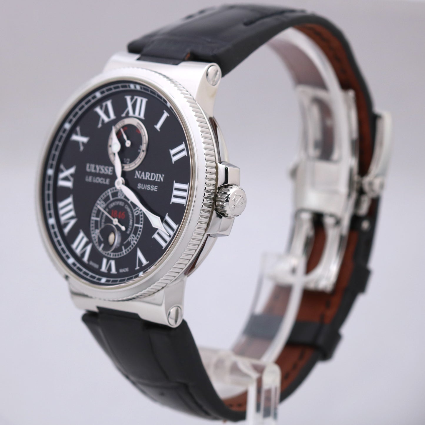 Ulysse Nardin Maxi Marine Chronometer 43mm Black Steel Leather 263-67 BOX