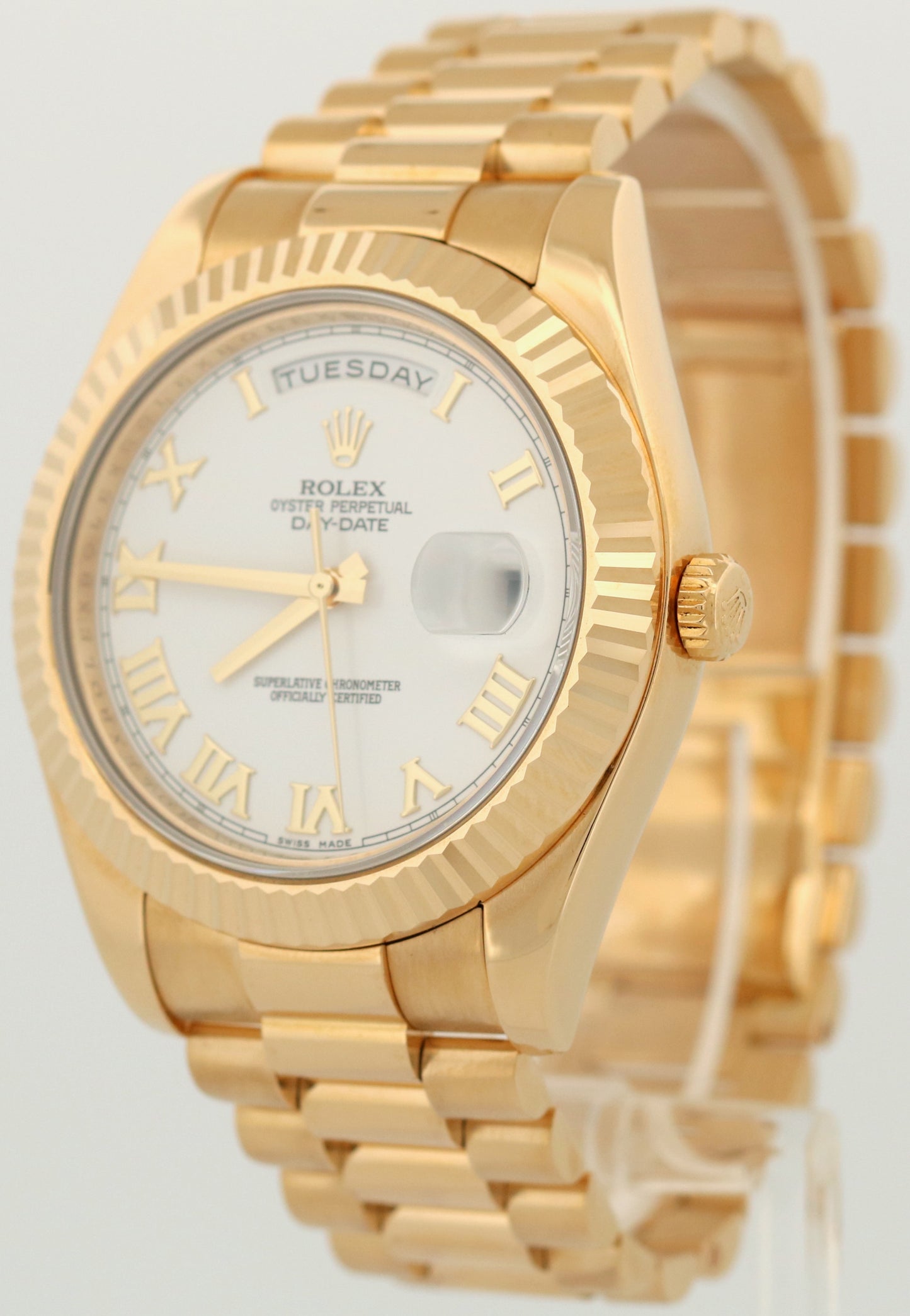Rolex Day-Date II President 41mm WHITE ROMAN 18K Yellow Gold 218238 Watch BOX