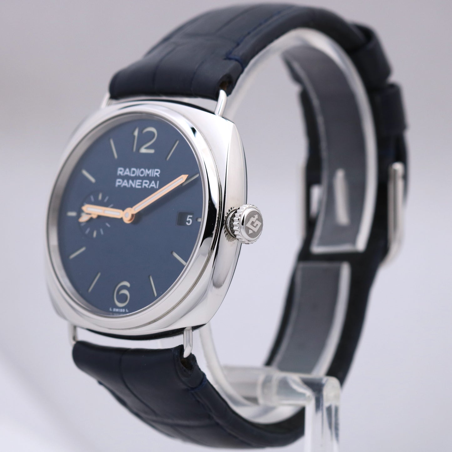 2023 PAPERS Panerai Radiomir Quaranta 40mm Blue Leather Steel PAM01293 B+P
