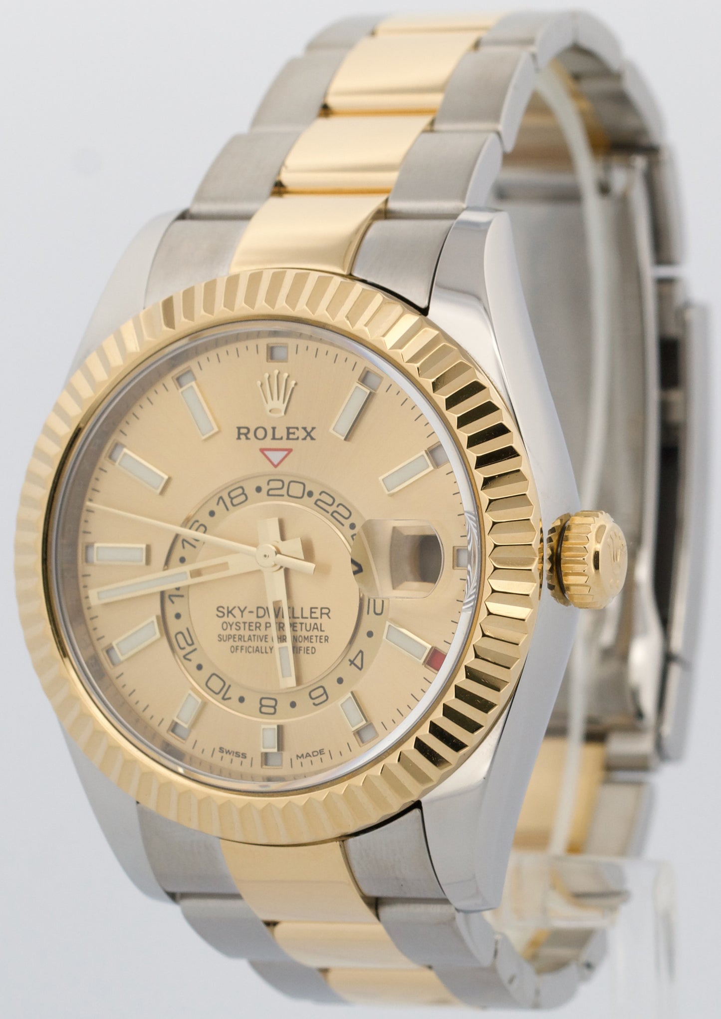 PAPERS Rolex Sky-Dweller CHAMPAGNE 18K Yellow Gold Steel OYSTER 42mm 326933 BOX