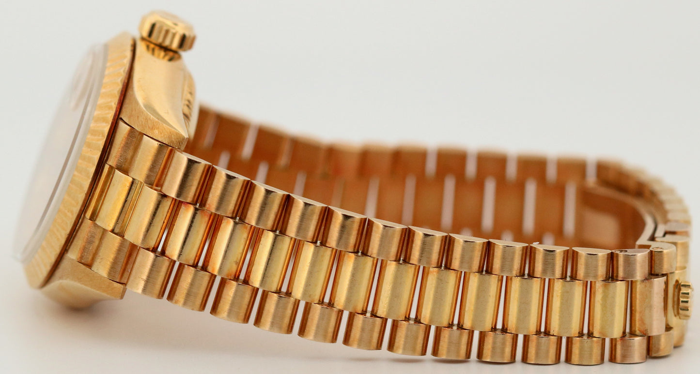 UNPOLISHED Ladies Rolex DateJust President 26mm CHAMPAGNE TAPESTRY 18K 69178