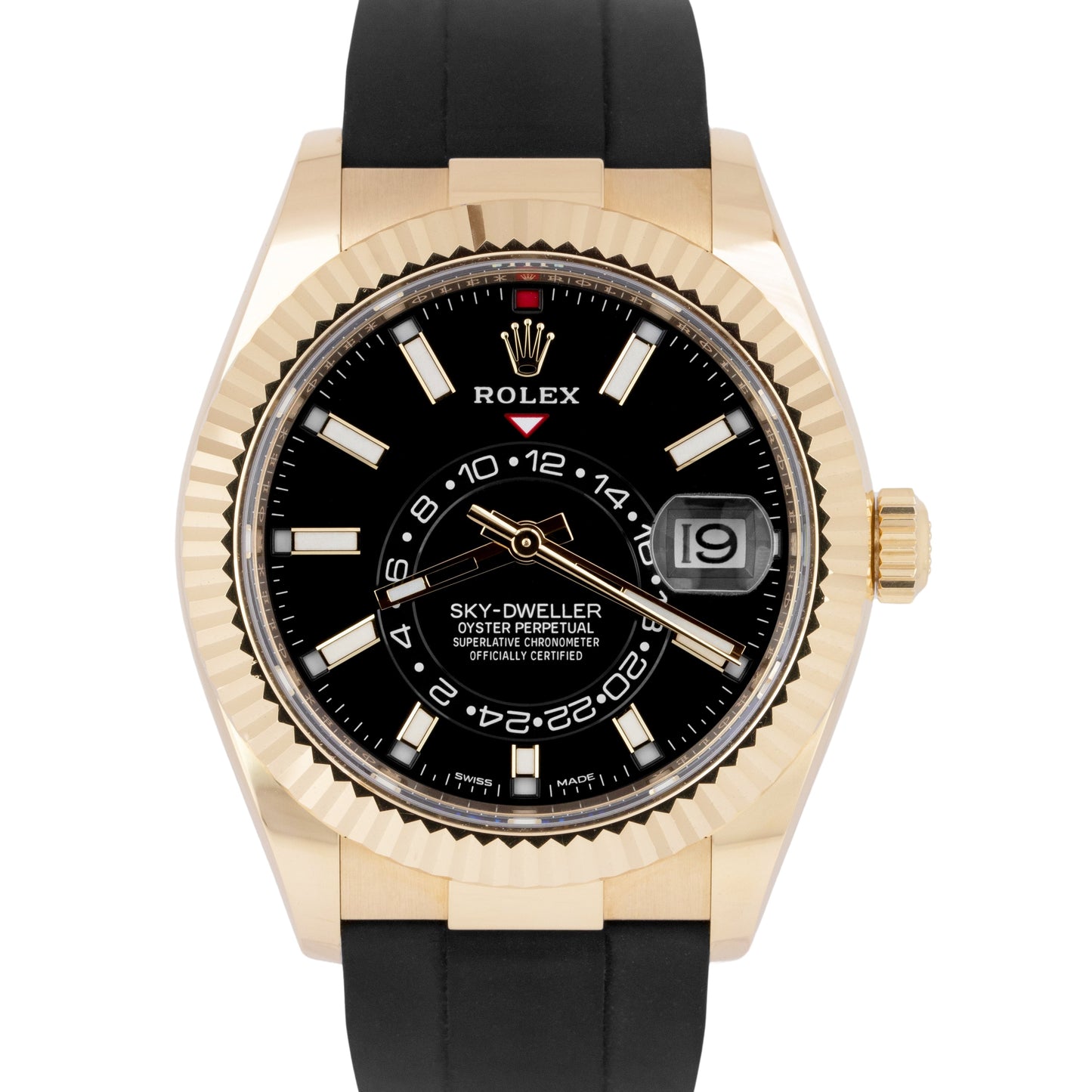 MINT PAPERS Rolex Sky-Dweller 18K Yellow Gold Black Oysterflex 42mm 326238 BOX