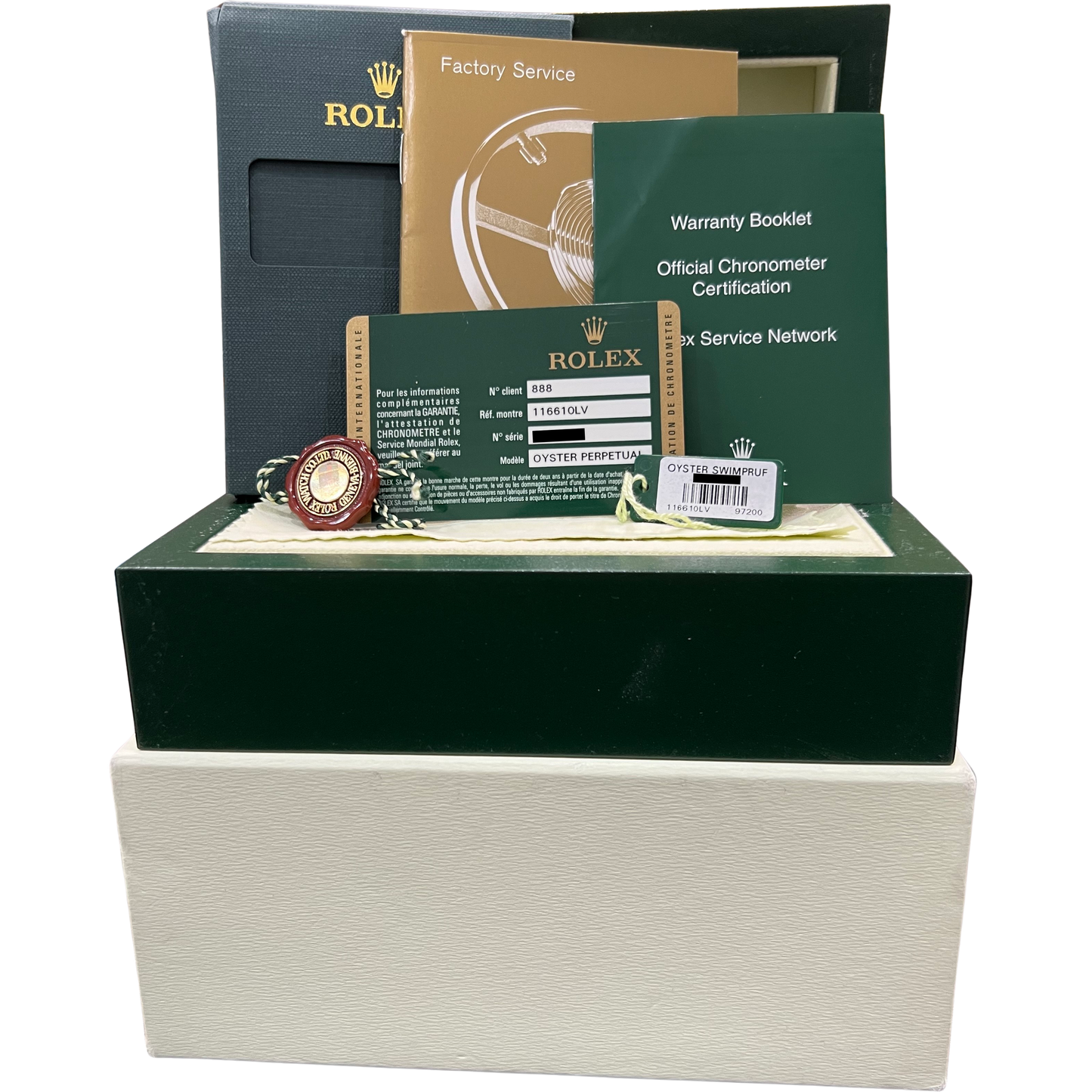 PAPERS NEW OLD STOCK STICKERED Rolex Submariner Date HULK Green 116610 LV BOX