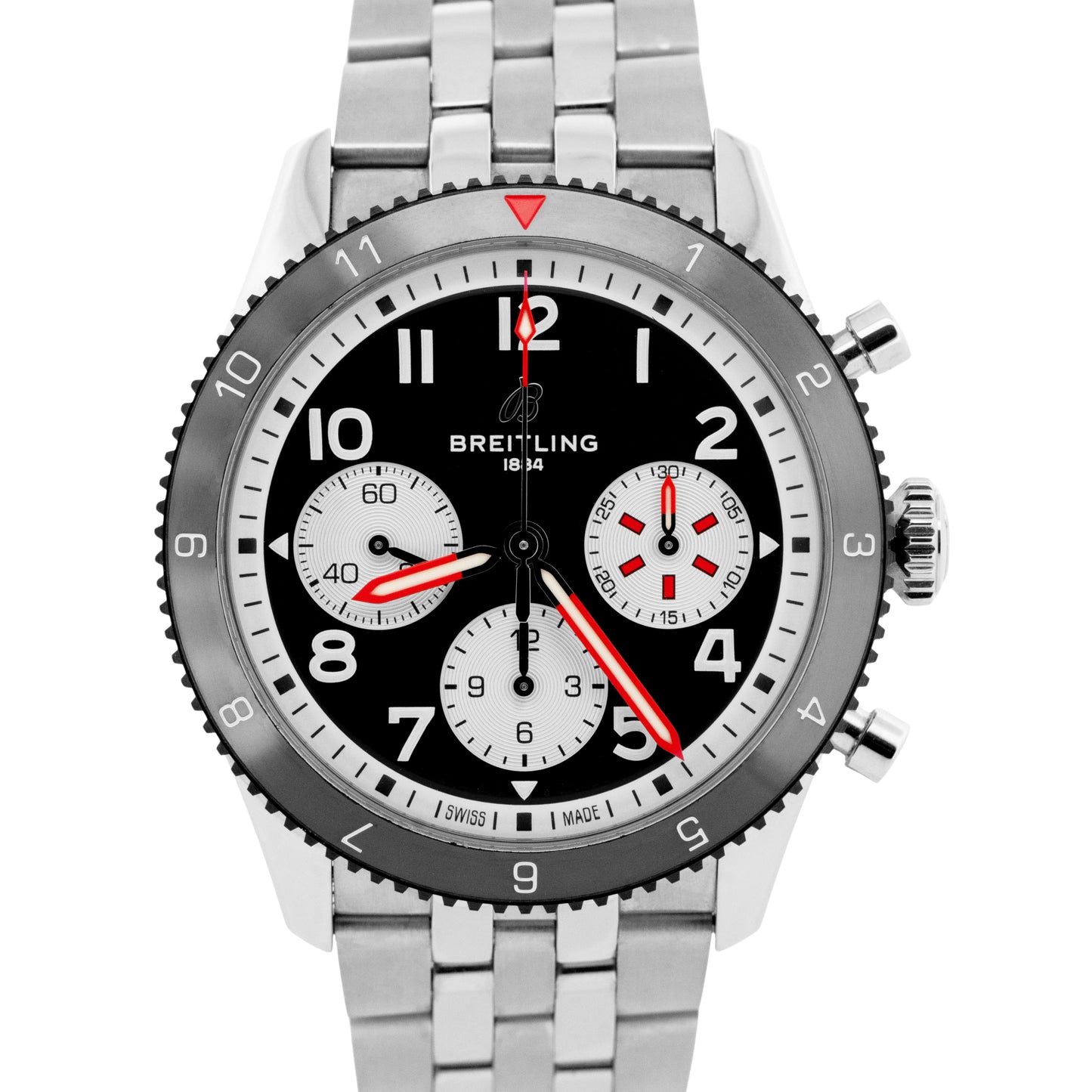 Breitling Classic AVI Chronograph 42mm Stainless Steel Black Watch Y23380 BOX