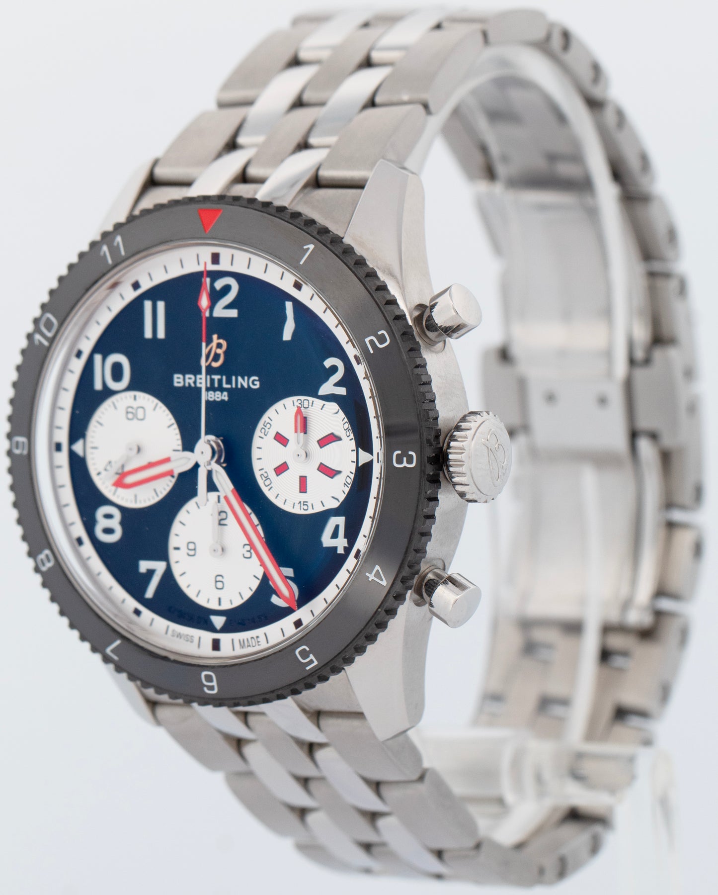 Breitling Classic AVI Chronograph 42mm Stainless Steel Black Watch Y23380 BOX
