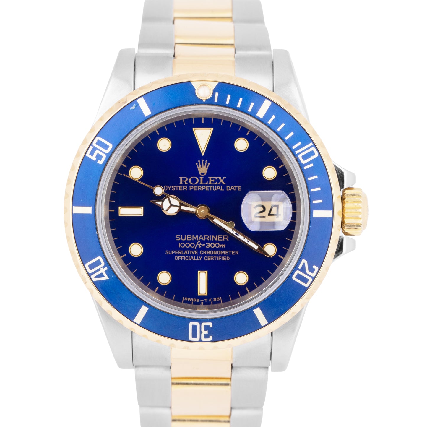 Rolex Submariner Date BLUE 18K Yellow Gold Stainless Steel 40mm Watch 16803