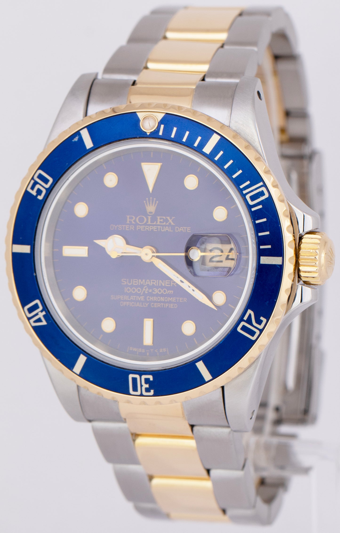 Rolex Submariner Date BLUE 18K Yellow Gold Stainless Steel 40mm Watch 16803