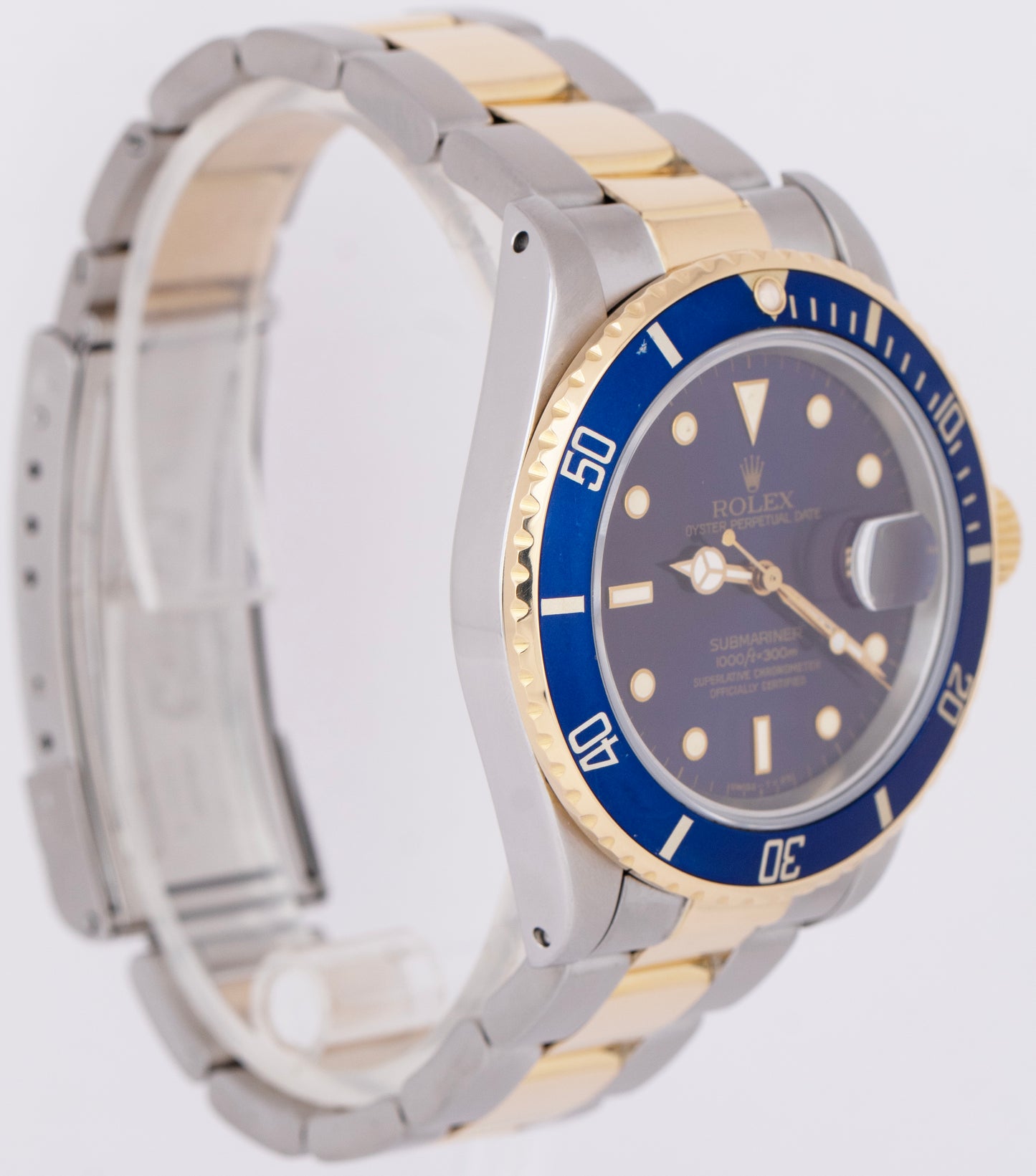 Rolex Submariner Date BLUE 18K Yellow Gold Stainless Steel 40mm Watch 16803