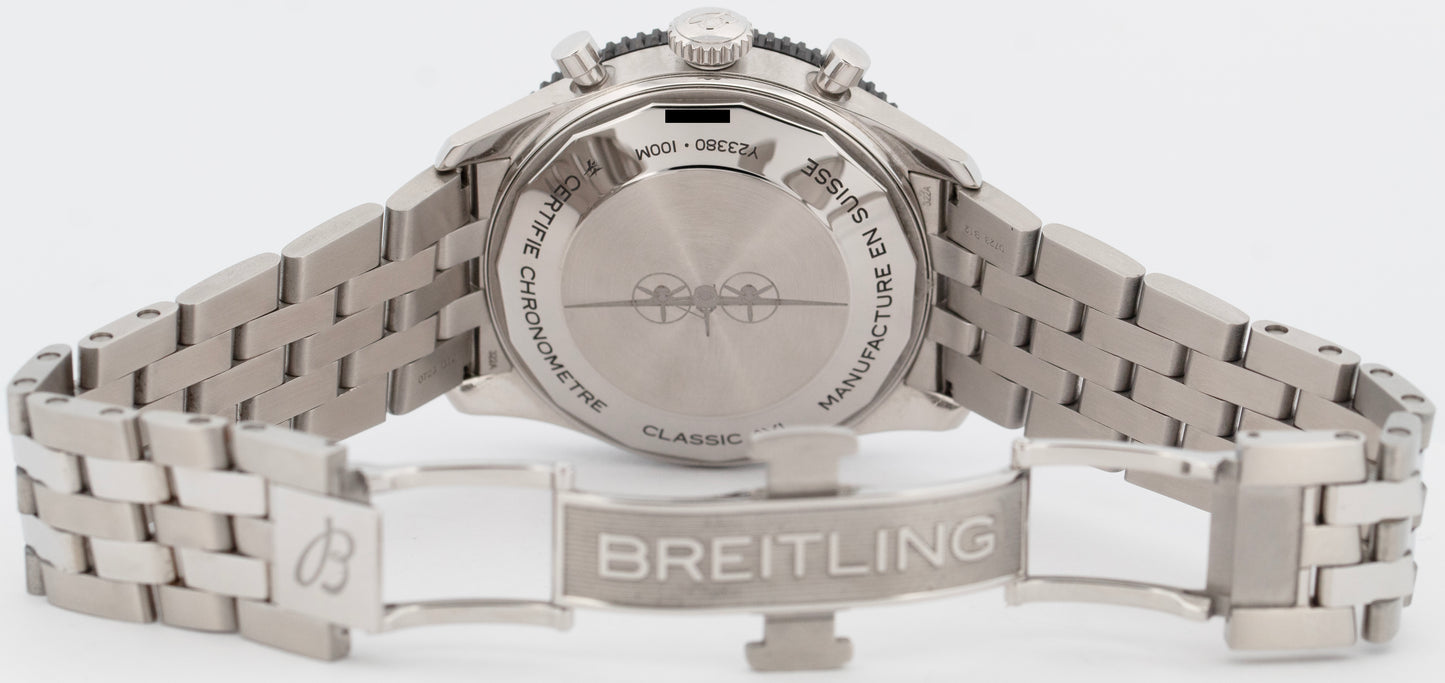 Breitling Classic AVI Chronograph 42mm Stainless Steel Black Watch Y23380 BOX