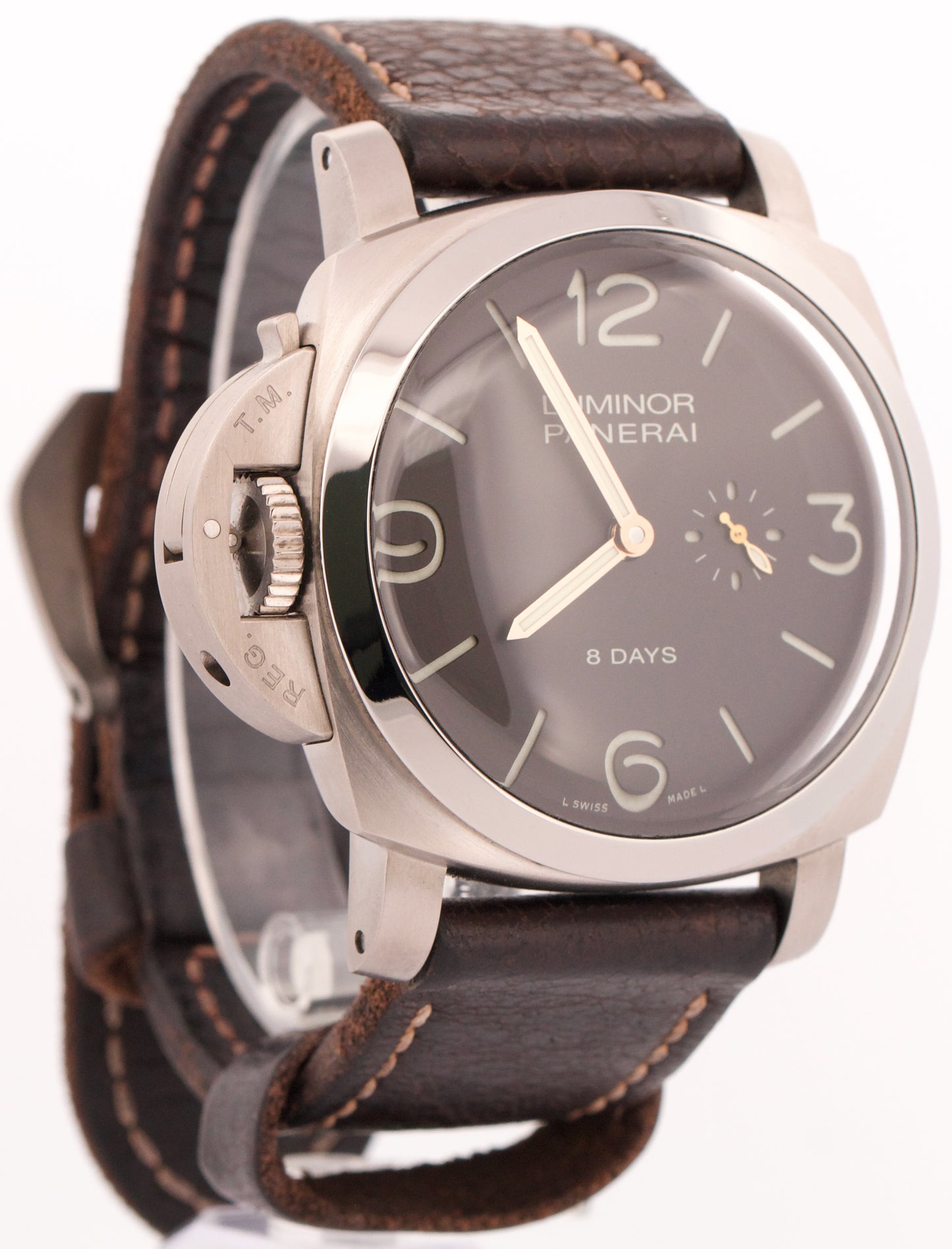 PAPERS Panerai Luminor Titanio 8-Days 1950 Brown 47mm LEFT-HANDED PAM00368 BOX