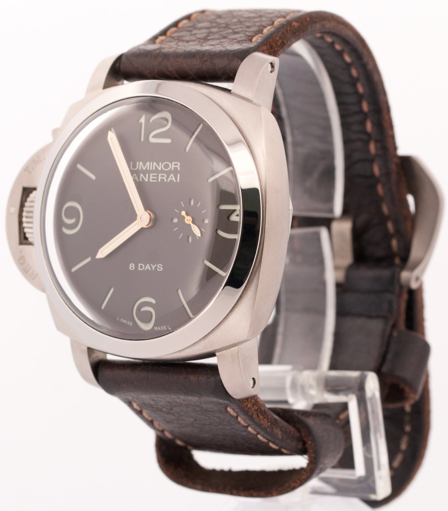 PAPERS Panerai Luminor Titanio 8-Days 1950 Brown 47mm LEFT-HANDED PAM00368 BOX